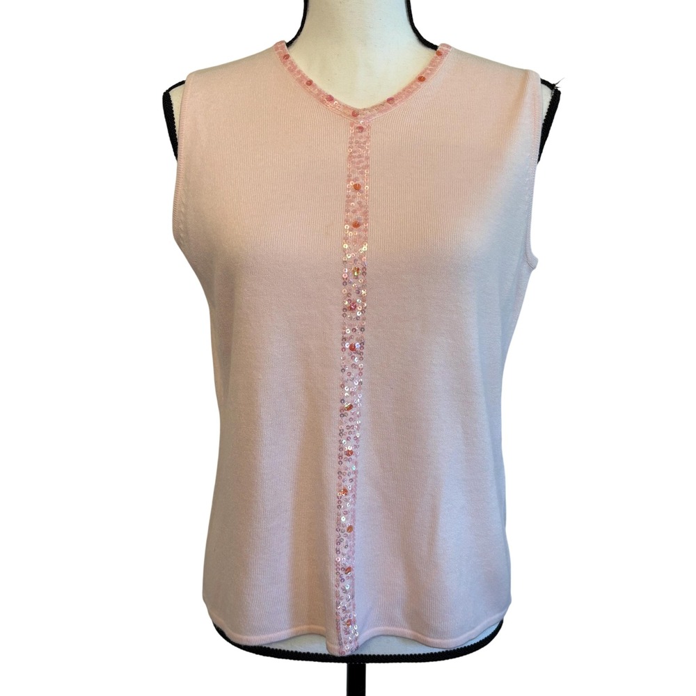Y2K Tank Top‎ Women's Small Baby Pink Sequins Designer Originals Spring Summer
